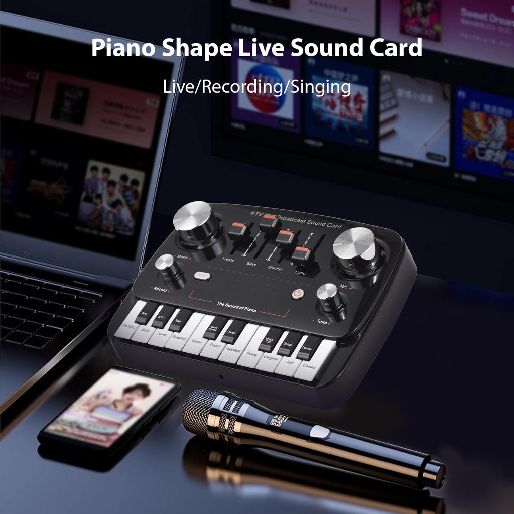 Live Sound Card Piano Shape Audio Recording Desktop Singing BT Wireless Lossless Transmission Plug