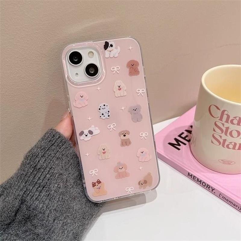 Корейский Милый Мультяшный Рисунок Щенка Чехол Для Телефона Для iPhone 16 15 14 13 12 11 Pro Max 16E X XR XS Max 7 8 Plus Ударопрочный Мягкий Чехол