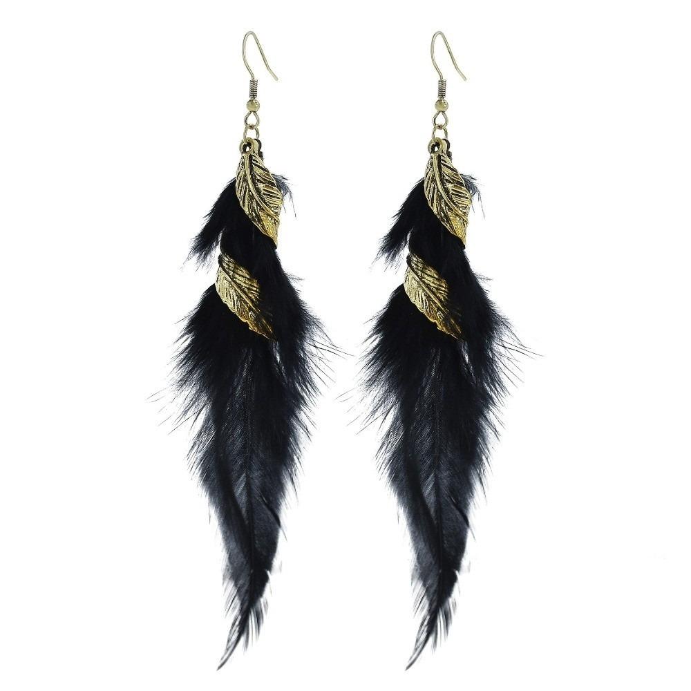 Bohemian Long Tassel Feather Earrings Twist Leaf Dangle Women's Earrings Bride