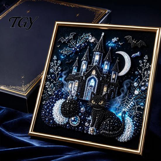 Educational Color Perception Toys Gothic Faux Pearl Art Kit, 3D Dark Evil Pumpkin Painting Handcrafted Home Wall Ornaments Spooky Castle Halloween DIY