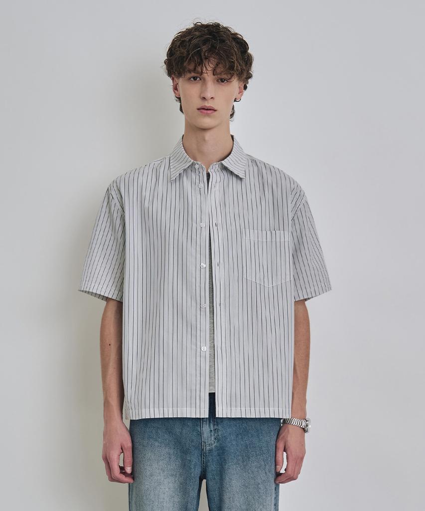 COSTUME O’CLOCK [Coclx Type] Striped Semi-Crop Short Sleeve Shirt 2 Color Coossh205