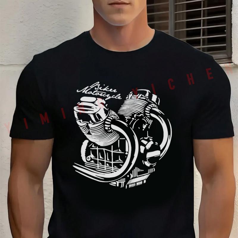 Biker Motorcycle Motor Graphic Cotton T-shirt Short Sleeve Casual Basic O-Neck Breathable Unisex Tops
