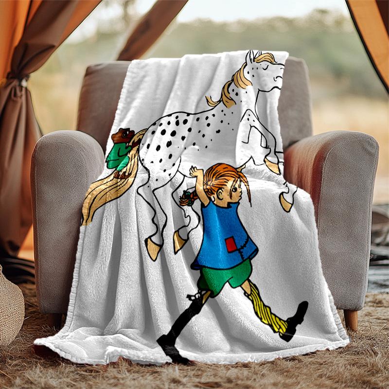 Pippi Flannel Blanket Soft Warm All-Season Throw, Design for Camping, Car Travel, Hiking Sofa, Bed, Office Perfect Gift for Parties