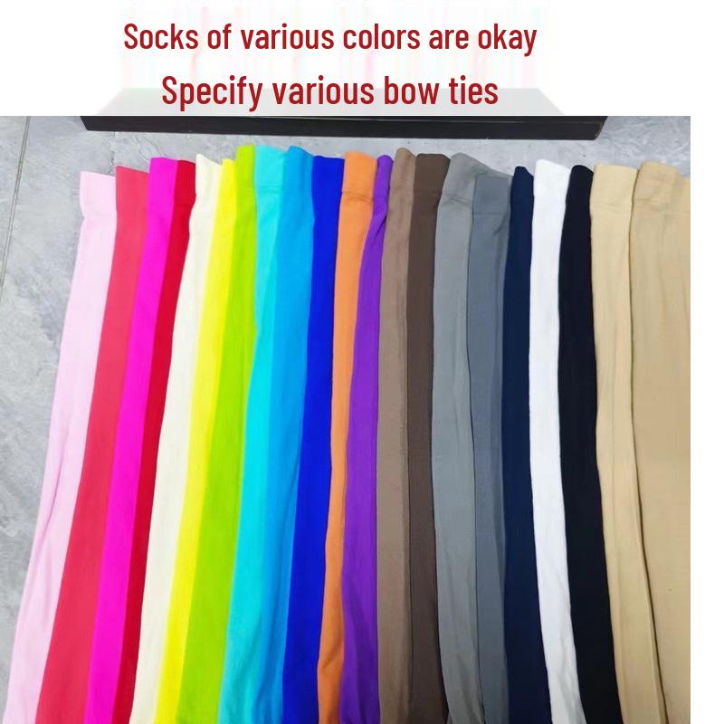 Women's Lace Trim Erotic Silk Thigh-High Stockings with Bow