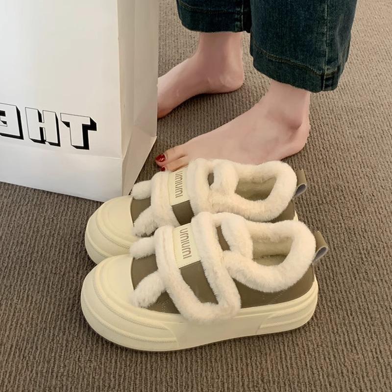 Популярные туфли на толстой подошве из хлопка с липучками, зима 2025, новые плюшевые утолщенные пушистые туфли, теплые туфли на подошве из маффина для женщин