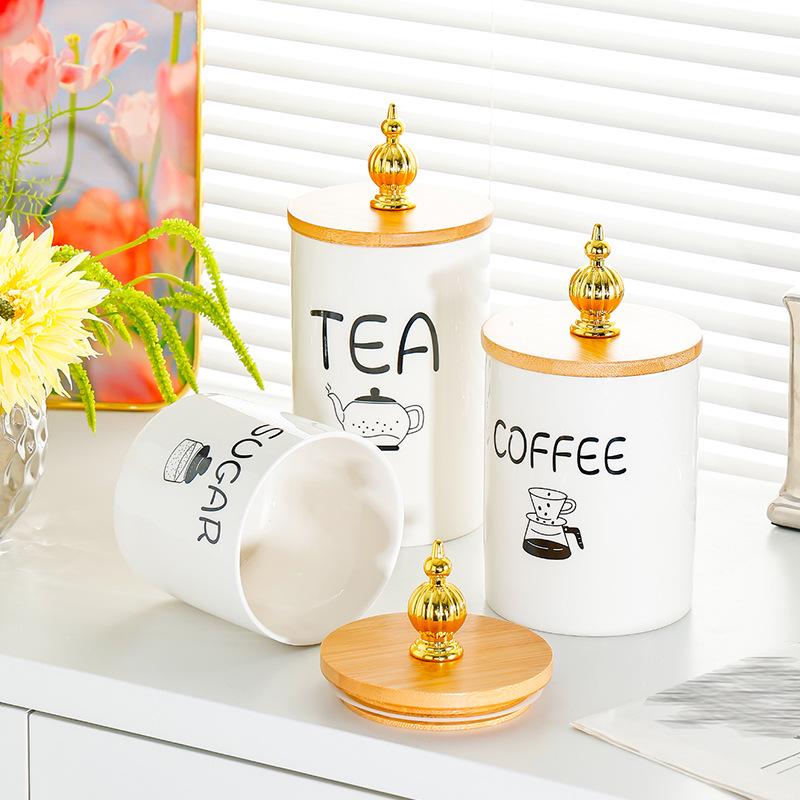 White Ceramic Moisture-Proof Storage Jars with Lids - Ideal for Sugar, Tea, and Beans