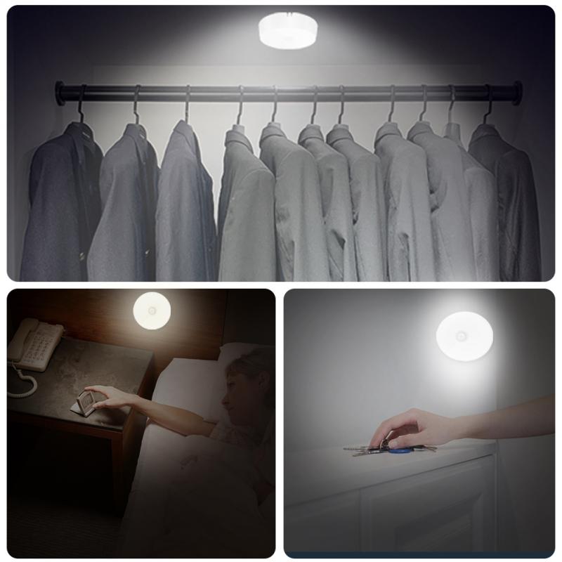 Motion Sensor Light Led USB NightLights Round Chargeable Lamp for Bedroom Kitchen Stair Hallway Wardrobe Cupboard Lighting
