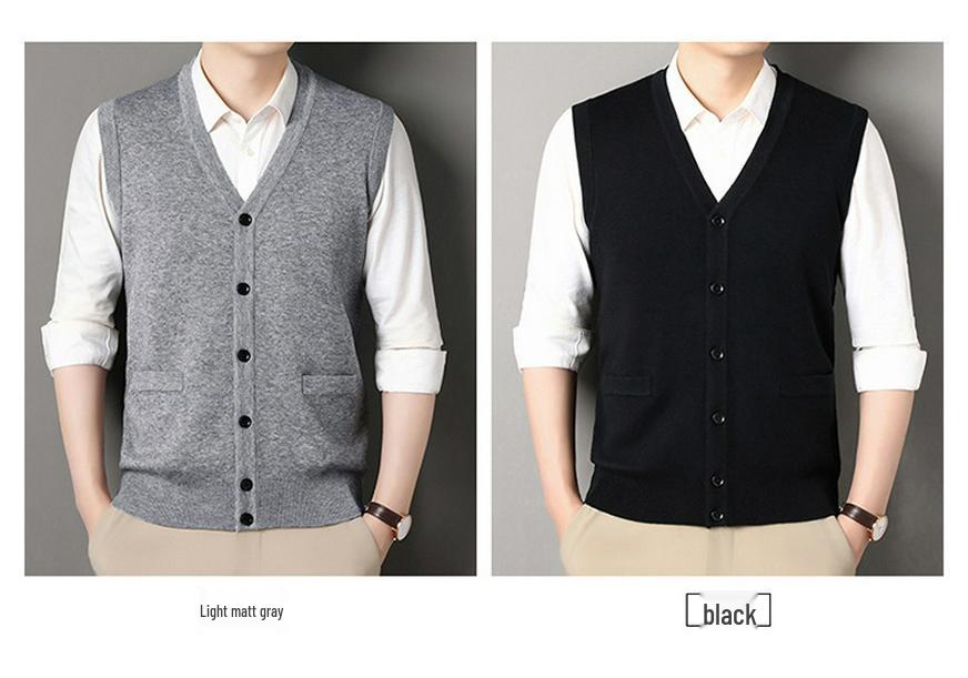 Thick Knit V-Neck Cardigan Vest for Men - Autumn/Winter Warm Sleeveless Sweater