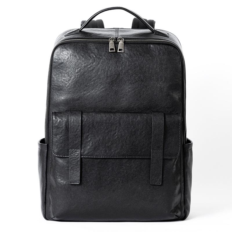 Stylish Men's 15.6-Inch Leather Laptop Backpack - Simple Veg-Tanned Cowhide Business Bag