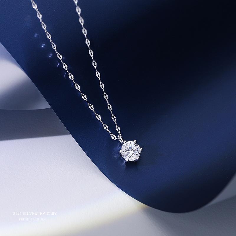 Summer Fashion Necklaces 925 Sterling Silver Classic Jewelry Single Large Zircon Pendant Necklace for Women