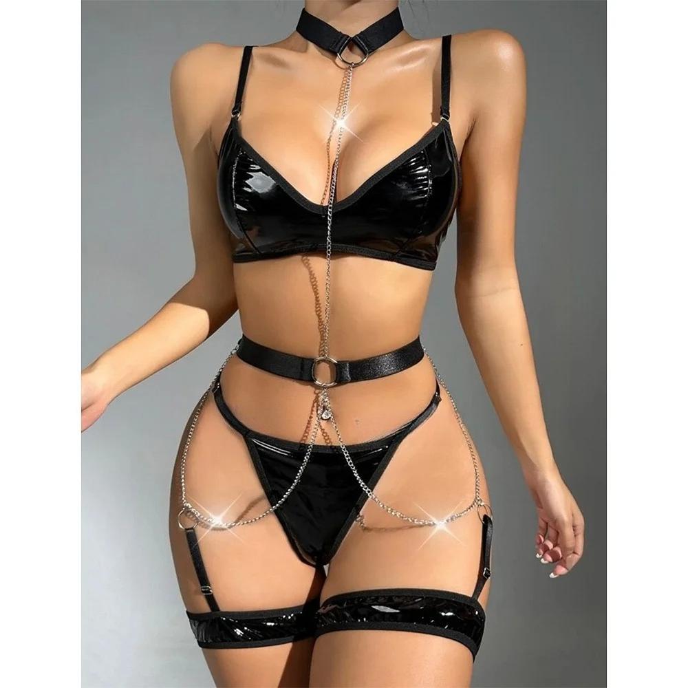 Sexy Push Up Lingerie Set Women Garter With Choker Erotic Underwear Sex Bra Thongs Ladies Underwear Set
