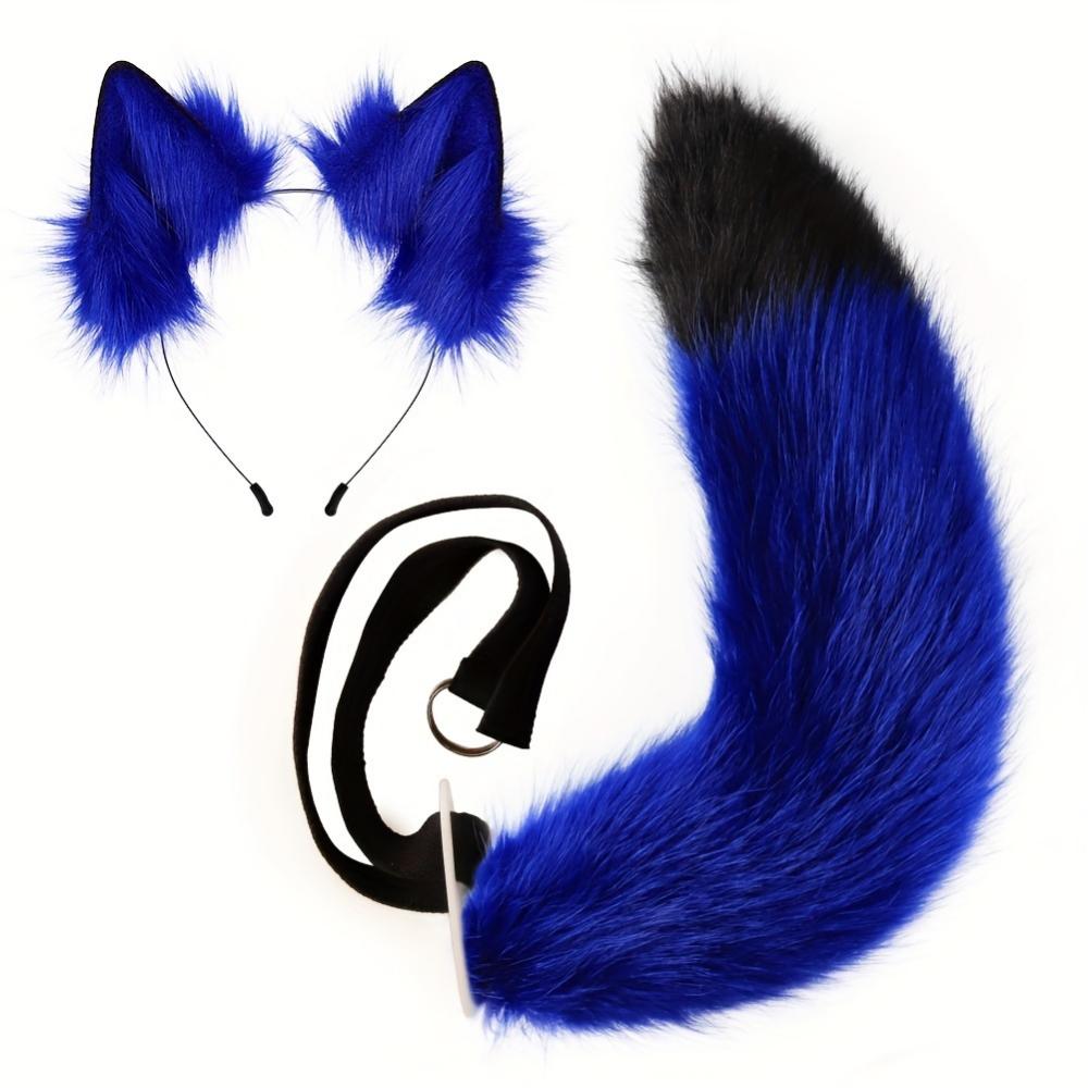 Комплект из 2 предметов: регулируемый пушистый хвост и съемные уши, подходит для вечеринок с животными на Хэллоуин, косплей в подарок на Хэллоуин