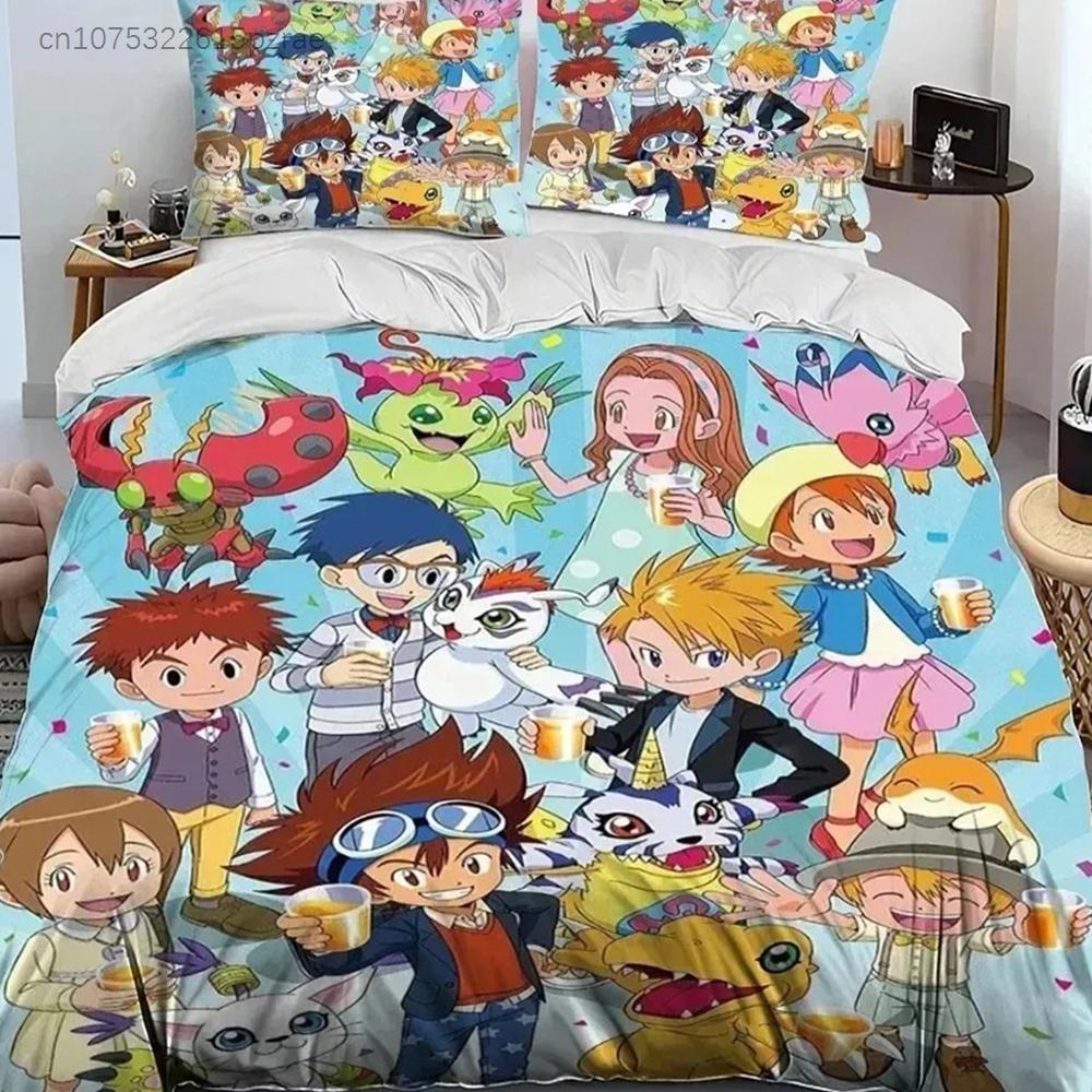 Аниме Digimon Adventure Набор постельного белья с монстрами Пододеяльник Комплект постельного белья Пододеяльник Наволочка Одеяло Размер King Queen Мальчики Взрослые