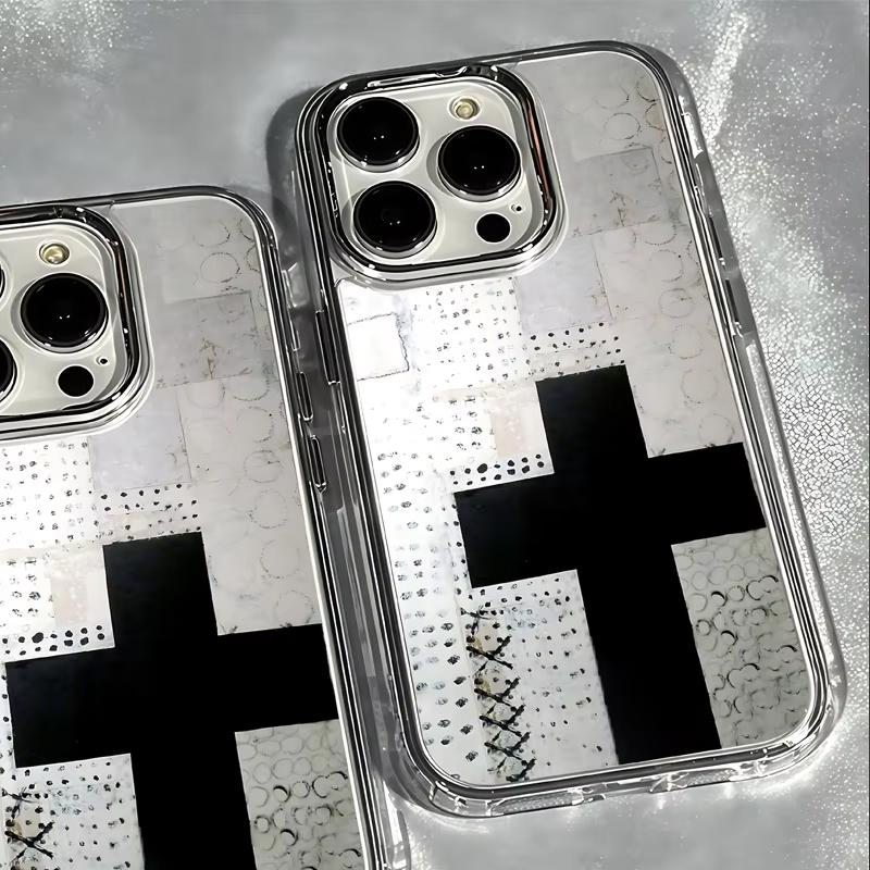 Retro Black Cross MInimalist Phone Case for iPhone 17 AIR 16 15 14 13 12 11 PRO MAX XSMAX XR 7 8 PLUS Y2K Transparent Soft Cover