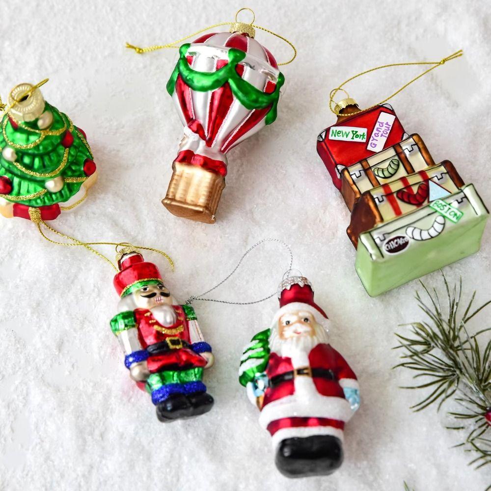 Snowman Christmas Glass Pendant Santa Claus New Year Ornaments Christmas Tree Pendant Home Decor