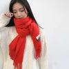 Polyester Solid Color Shawl Windproof Long Neckscarf with Tassel Gifts Classic Wool Scarf Outdoor