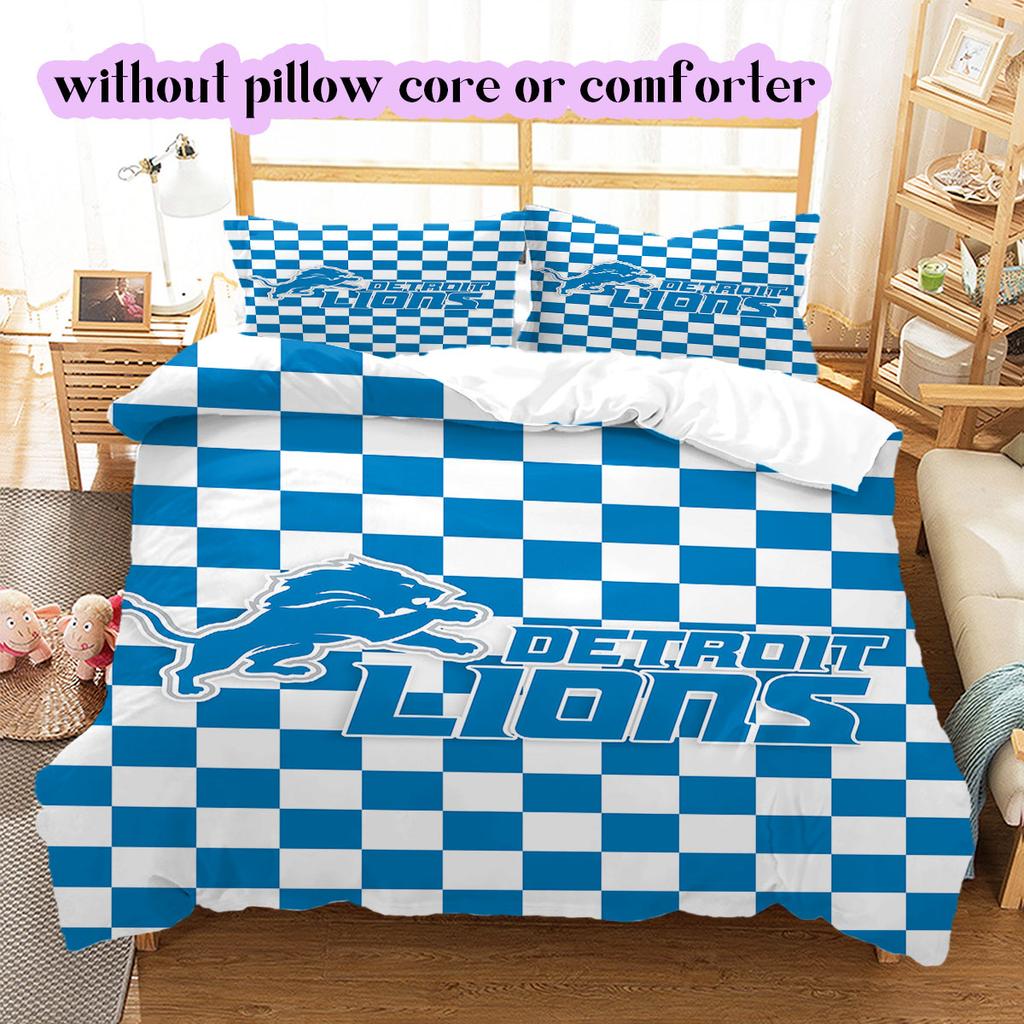 Detroit Lions Pattern Bedding,Quilt Set Quilt Cover Pillowcase Home Birthday Gift (1*duvet cover+2*pillowcase,without core)