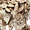 50pcs Handcraft Eggs Hanging Ornaments Wooden Easter Rabbit Wood Slice Wood Chips Easter Decorations
