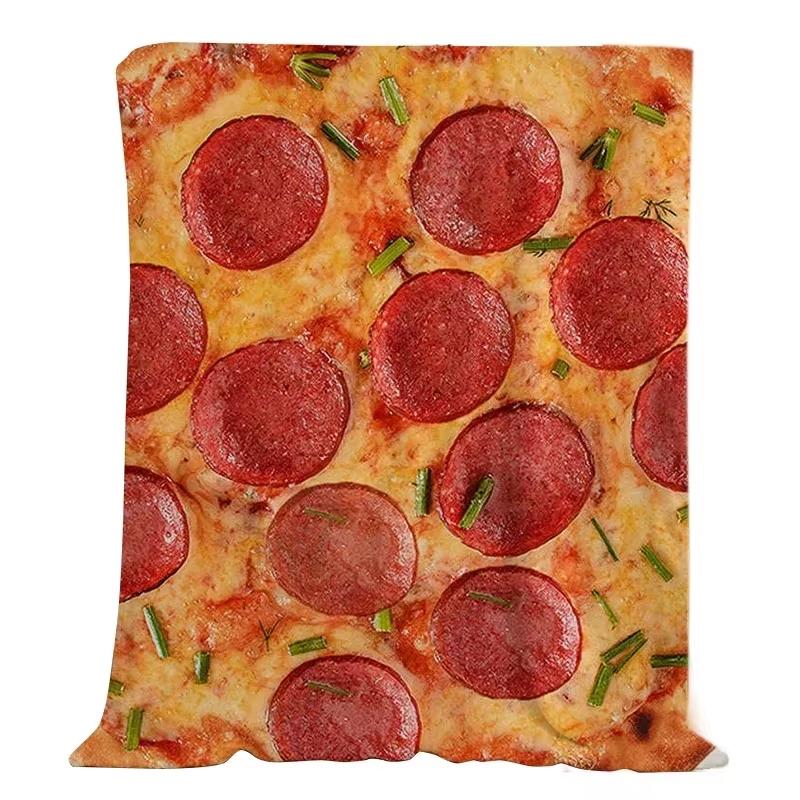 Cartoon Food Flannel Blanket Pizza Pattern Soft Cozy for Sofa Bed Kids Room All Season Home Decor Flat Print Best Choice