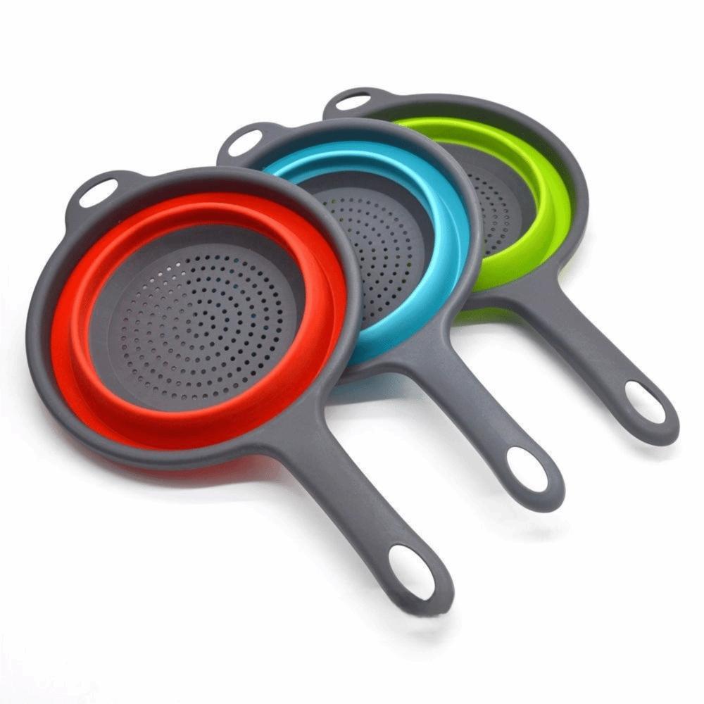 Collapsible Design Silicone Colander With Handle Kitchen Colander  For Draining Fruit