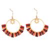 [Q5043] - Golden Red 'Boho' Steel Designer Earrings - 40x35 Mm