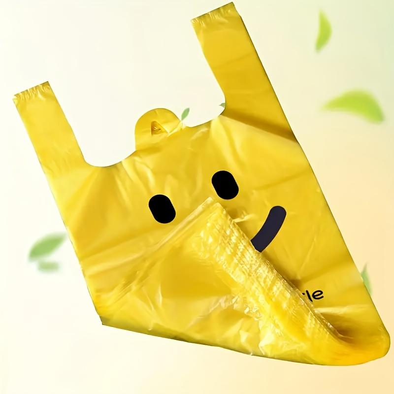 Yellow Happy Face Shopping Bags Durable Plastic Tote Bags with Minimalist Design Ideal for Corporate, Event and Fashion Retail Packaging Gift Bags