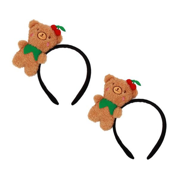 Living Duo Party Headband Accessories Set of 2, 10. Cherry Teddy Bear Brown (054)