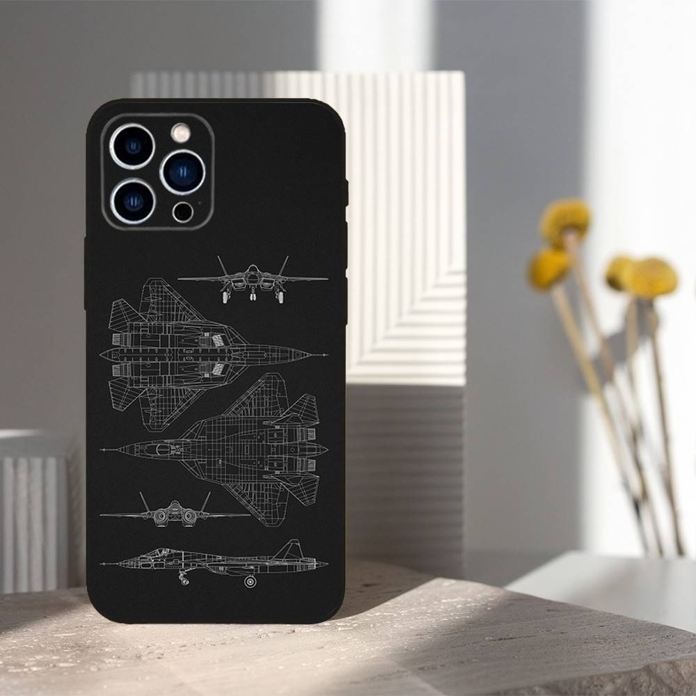 Blueprints Art Aircraft For iPhone 12,14,13,15,8,7,16,11,17,X,Mini,Plus,Pro,XR,SE,XS,Max,Soft Silicone Black Case