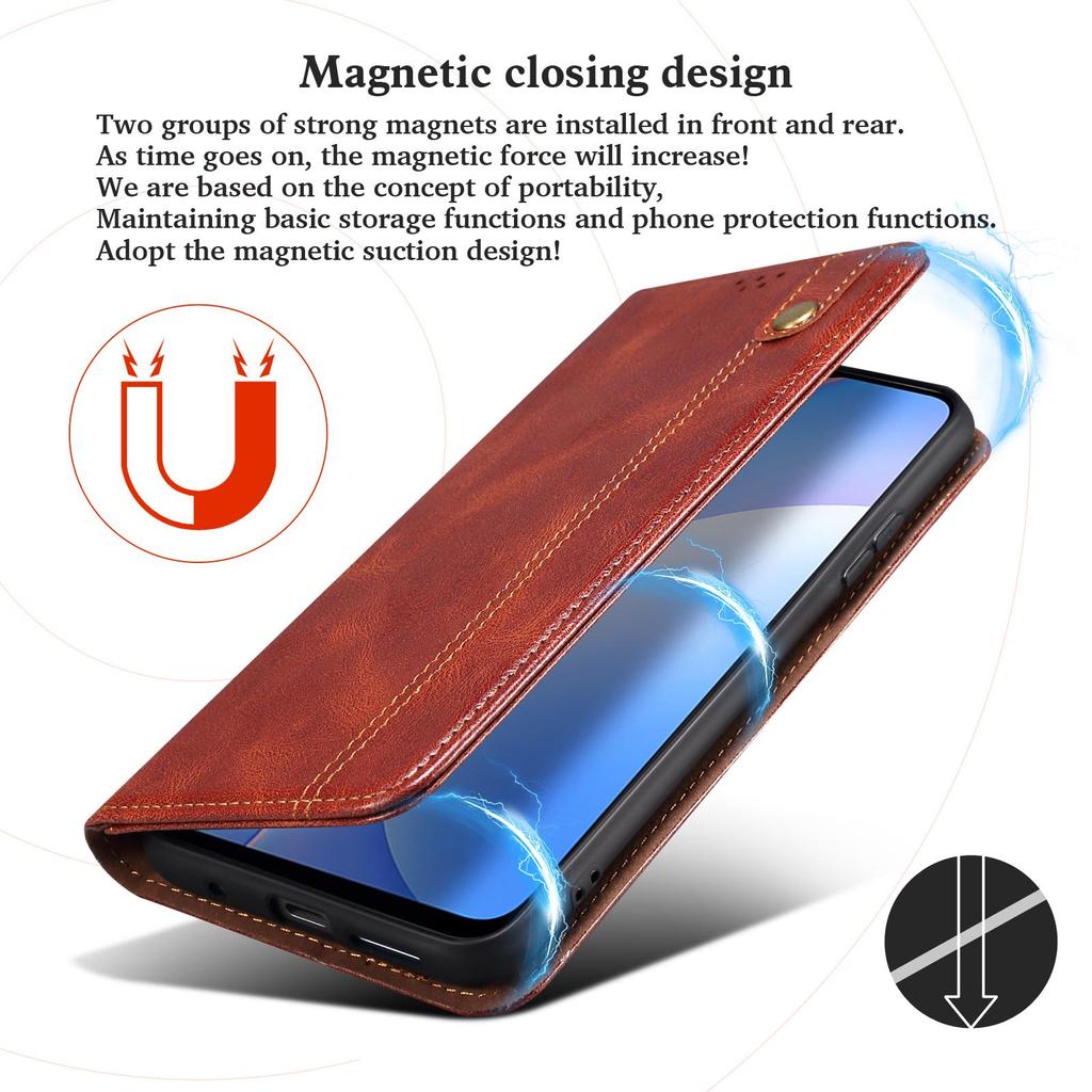 Luxury Retro Slim Leather Phone Wallet Case Stand For iPhone Xiaomi Redmi Huawei Samsung Google OnePlus Magnetic Card Flip Book Cover Bag