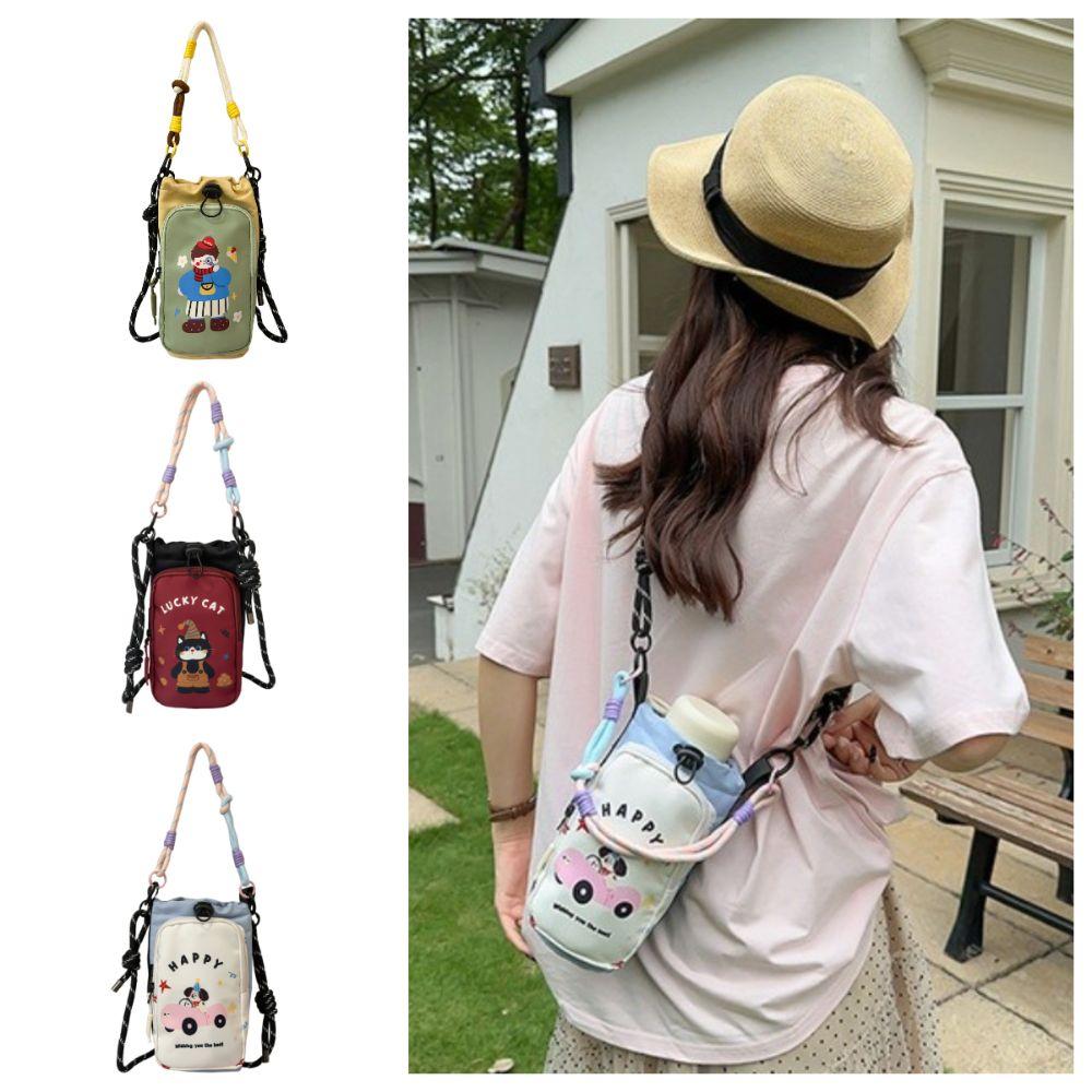 Cartoon Printed Water Bottle Bag Dopamine Style Lightweight Bag Trendy Phone Pouch Outdoor Travel