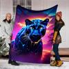 1pc Neon Panther Print Throw Blanket Polyester Fiber, Lightweight Flannel, Soft & Warm, All Season Use for Outdoor, Camping Digital Print