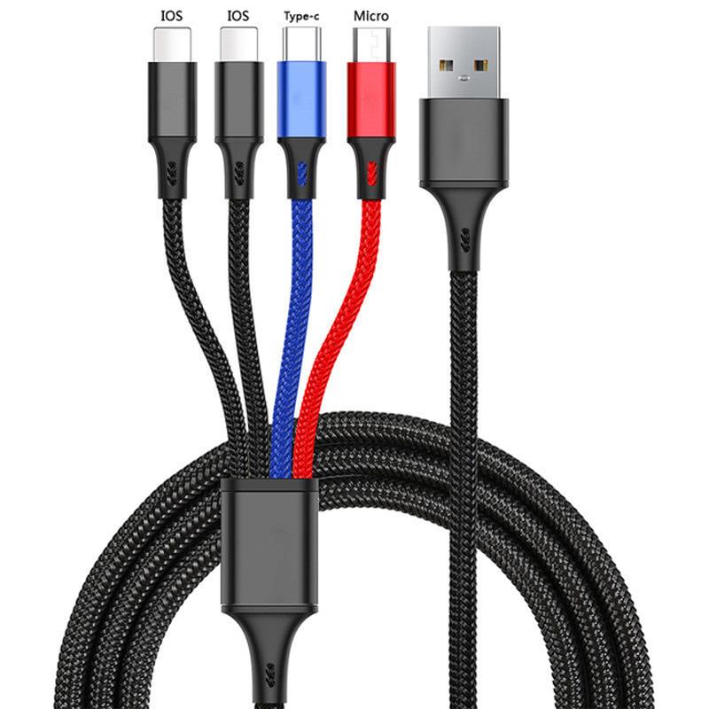 4 в 1 USB-кабель для зарядки 3A USB A на Micro USB/Type C/8-контактный кабель для зарядки iPhone, быстрая передача данных для iPhone 14 11 Xiaomi
