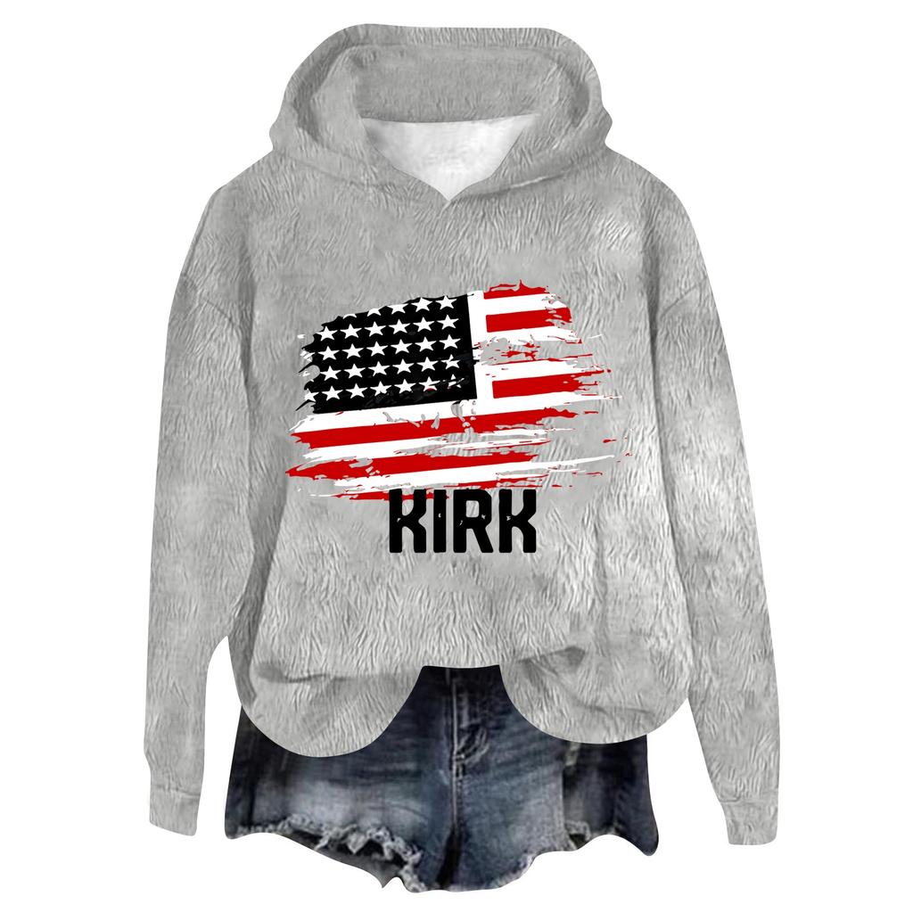 Women's Hooded Long Sleeve Printed Flannel Top Hooded Sweatshirt