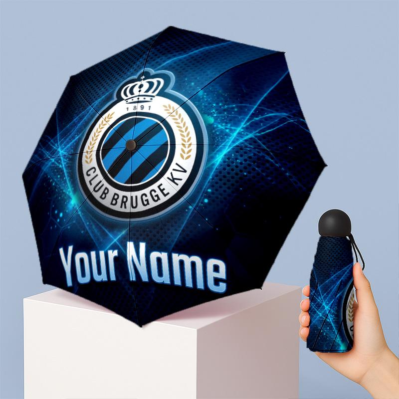 Club Brugge FC Manual Five Fold 8 Rib Umbrella Support Custom Text, Lightweight Travel Umbrella