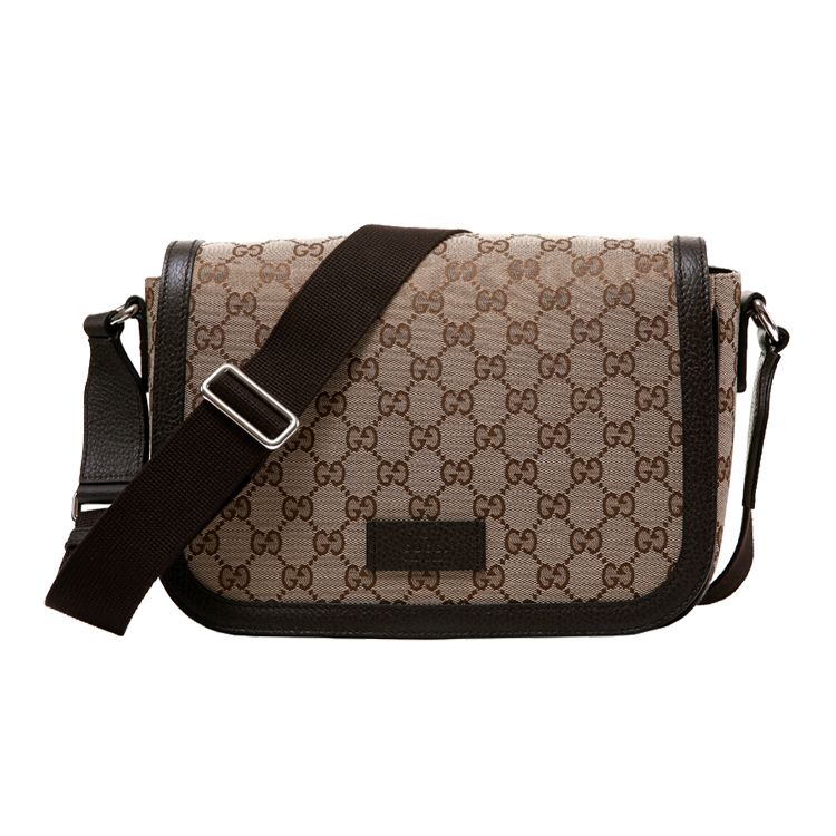 Gucci Vintage Logo Leather Canvas Messenger Bag Men bags Ebony Dark-Brown 449172-KY9KN-9886