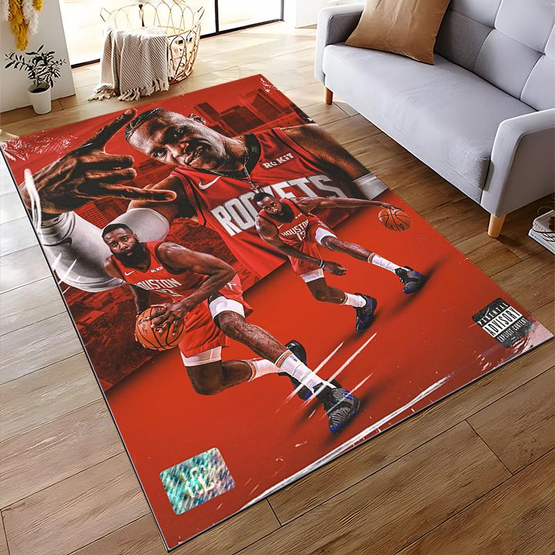 "Red Rockets Basketball Themed Floor Rug" Non-slip rug suitable for living room and bedroom sofas.