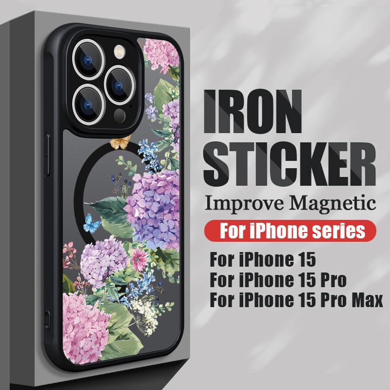 Матовый чехол с цветочным принтом и магнитами для iPhone 17 Air 16e 16 15 14 13 12 Pro Max 11 Для беспроводной зарядки Magsafe Жесткая крышка для телефона