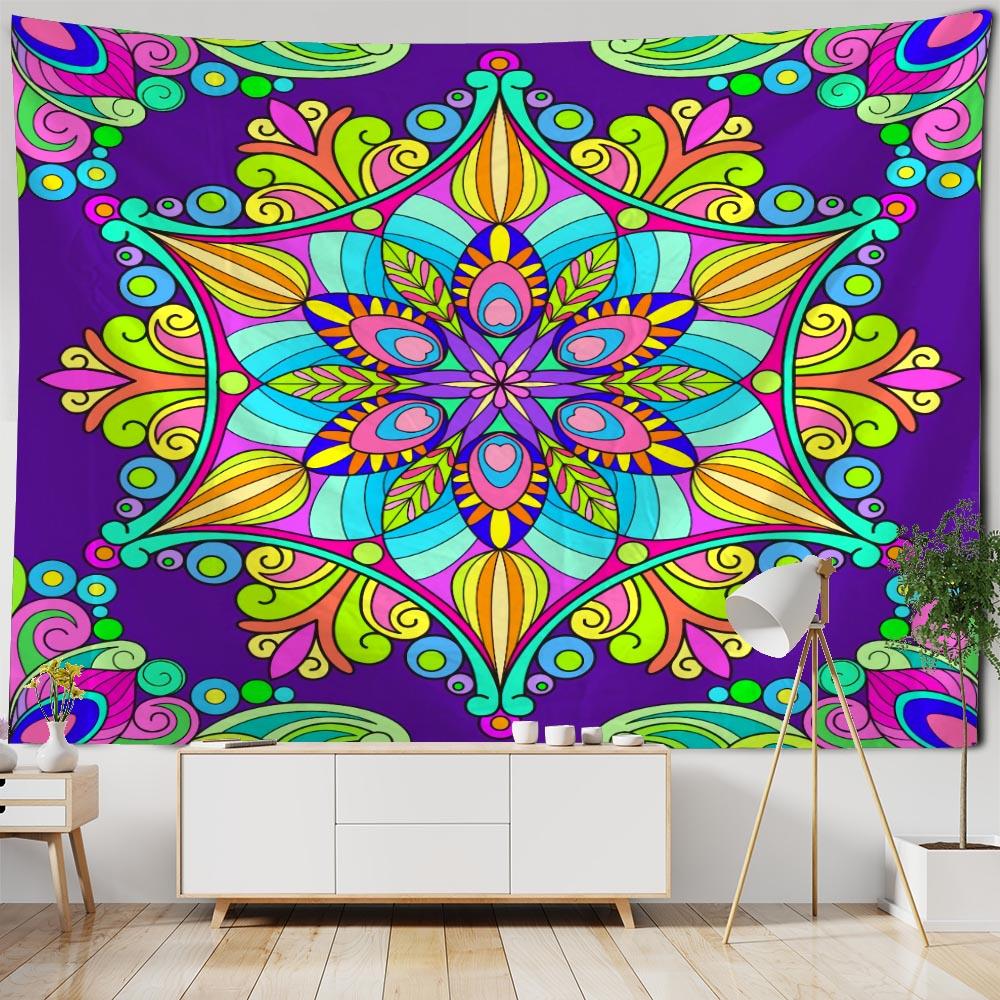 Психоделический гобелен с мандалой, геометрическое фрактальное искусство, настенный хиппи, богемный гобелен для украшения дома, гобелен для йоги, наматрасники
