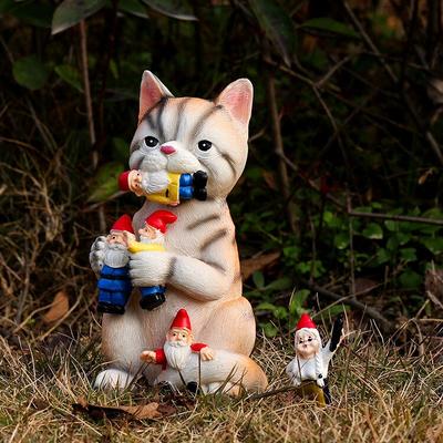 Динозавр ест гнома садовый орнамент из смолы злая кошка садовые гномы изделия из смолы статуя украшения садовые статуи