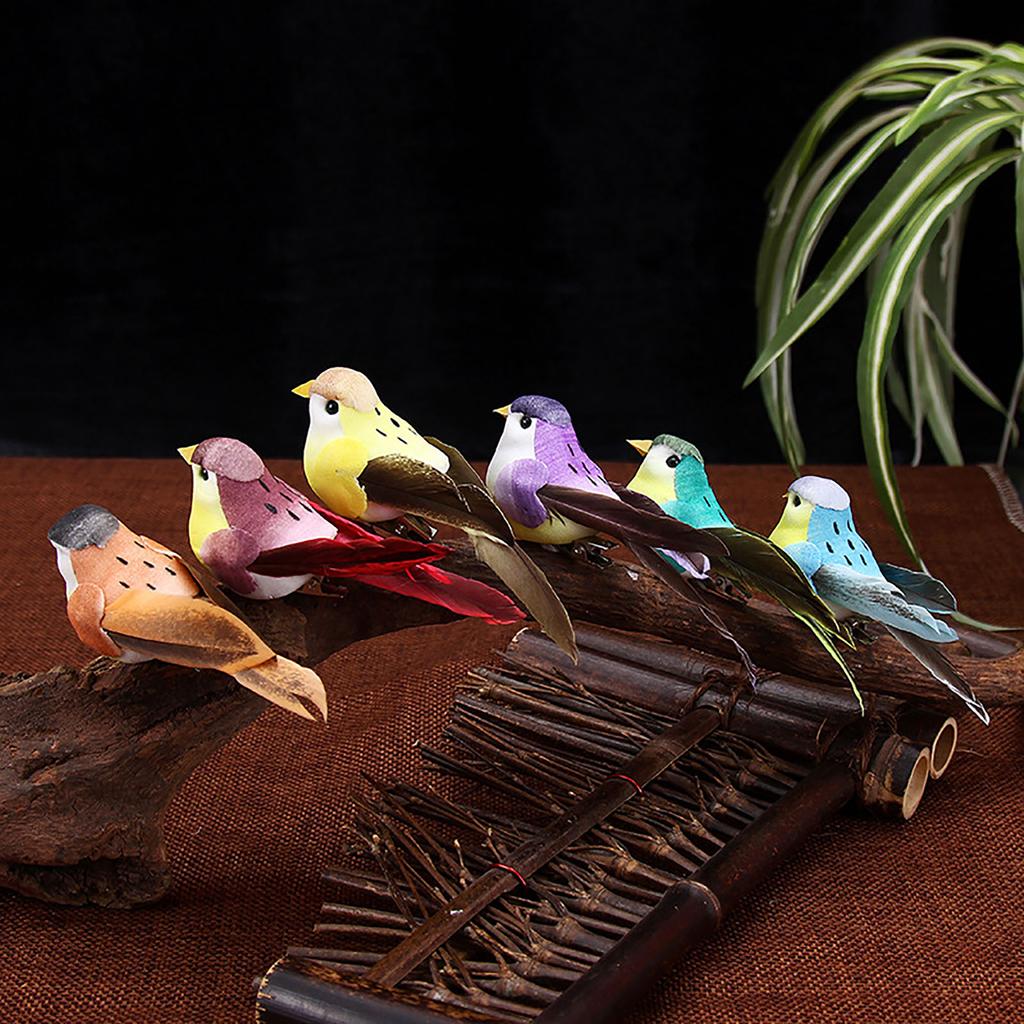Tree Decor Mini Artificial Foam Bird 12pcs Mini Sparrow Clip on Ornaments Garden Bird Ornaments for DIY Crafts Party Accessories