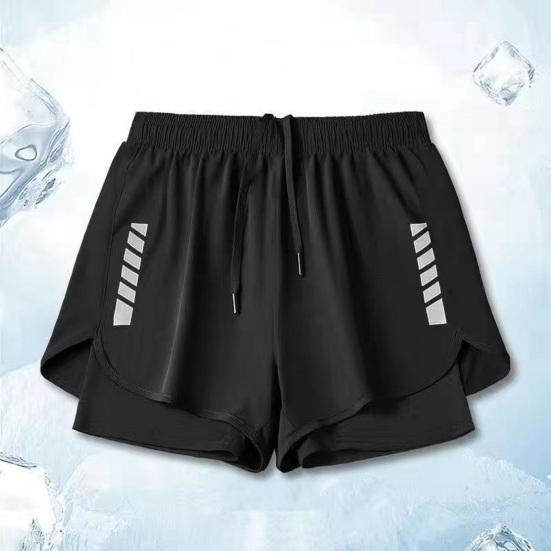 Men Swim Shorts Slim Fit Double Layers Quick Dry Conservative Breathable Swimming Drawstring Elastic Waist Swimming Trunks Water Sports Jogging Shorts