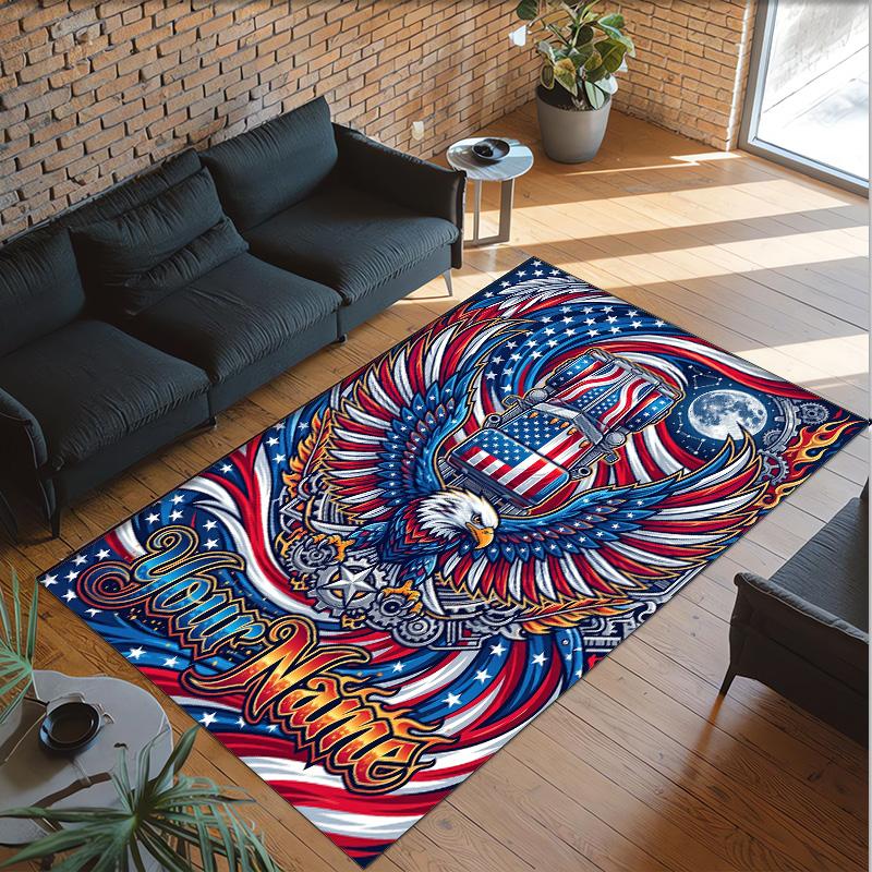 American Patriotic Theme Crystal Velvet Rug Personalized Custom Name Text Soft Floor Mat Home Decor