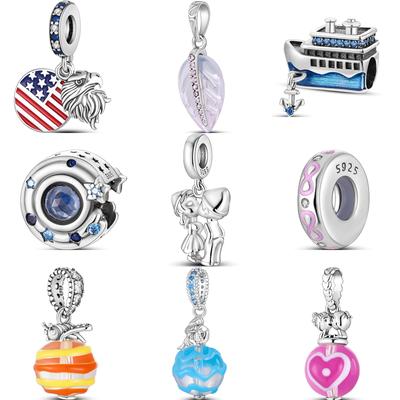 S925 Серебро Сияющие Звезды Орел Корабль Лодка Якорь Русалка Пара Милый Кулон Бусины Подходит Оригинальные Подвески Браслет Ювелирные Изделия