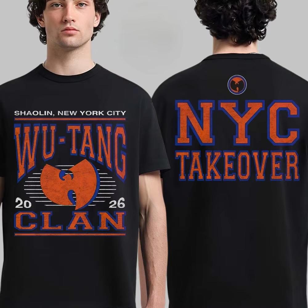Wu-Tang Clan 2026 NYC TAKEOVER Графическая хлопковая футболка унисекс 2026 Лето Новая мужская Y2k Хип-хоп Круглый вырез Повседневная одежда Крутая футболка