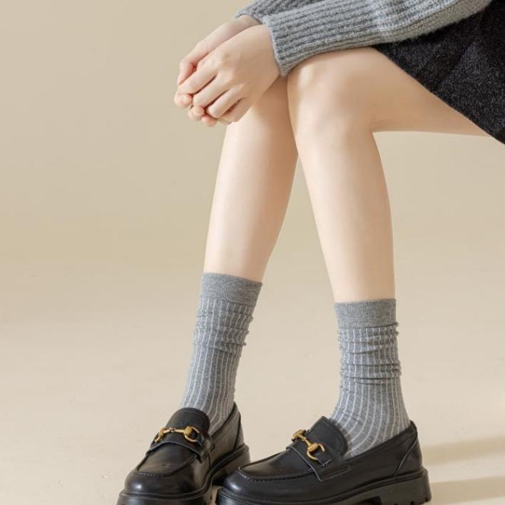 Women's Spring and Autumn Simple Ankle Socks jk Socks that shape the legs, mid-calf socks, gray cotton socks, autumn and winter long compression