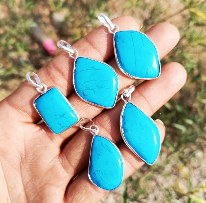 Turquoise Gemstone 925 Sterling Silver Plated 5 Pcs Bezel Pendant BEZ-35