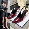 Women Sexy High Heels 2025 New Square Toe Stiletto Heel Black Patent Leather Sexy Outer Wear Back Strap Fashion Sandals Autumn