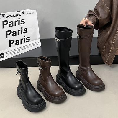Платформа на толстом каблуке, женские ботфорты в корейском стиле, новые осенне-зимние ботинки Мартина с круглым носком и высоким каблуком 2025