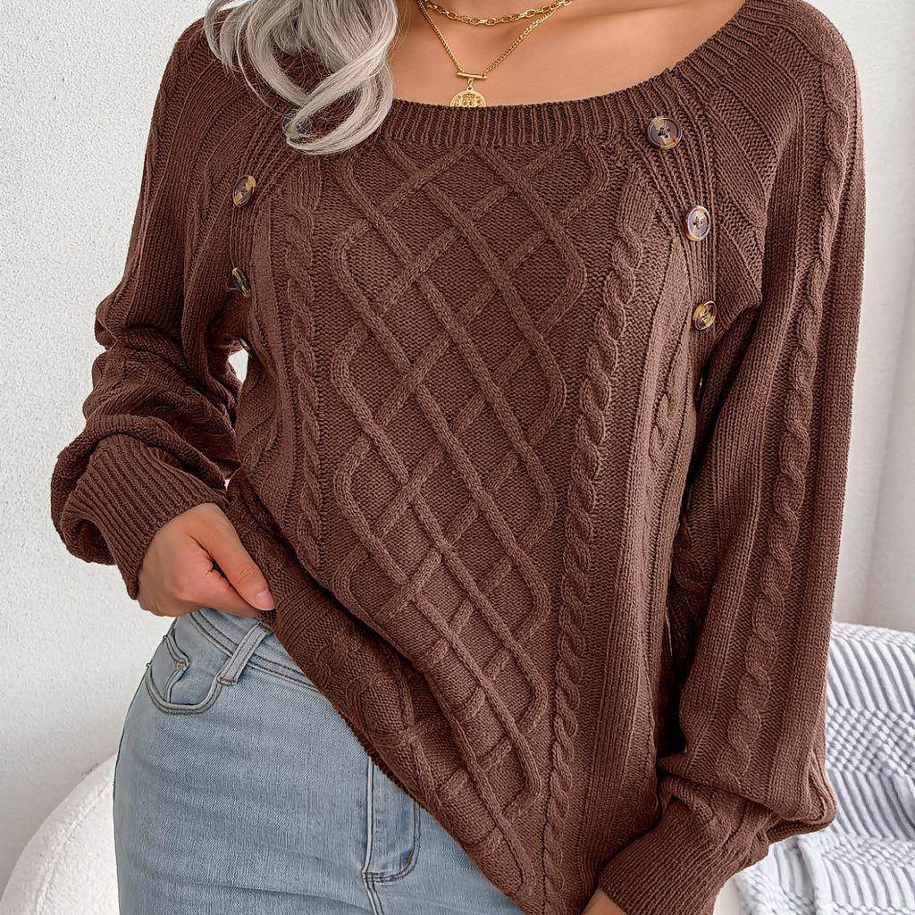 Женские повседневные квадратные воротники с пуговицами и длинными рукавами, трикотажные пуловеры и свитера для осени и зимы