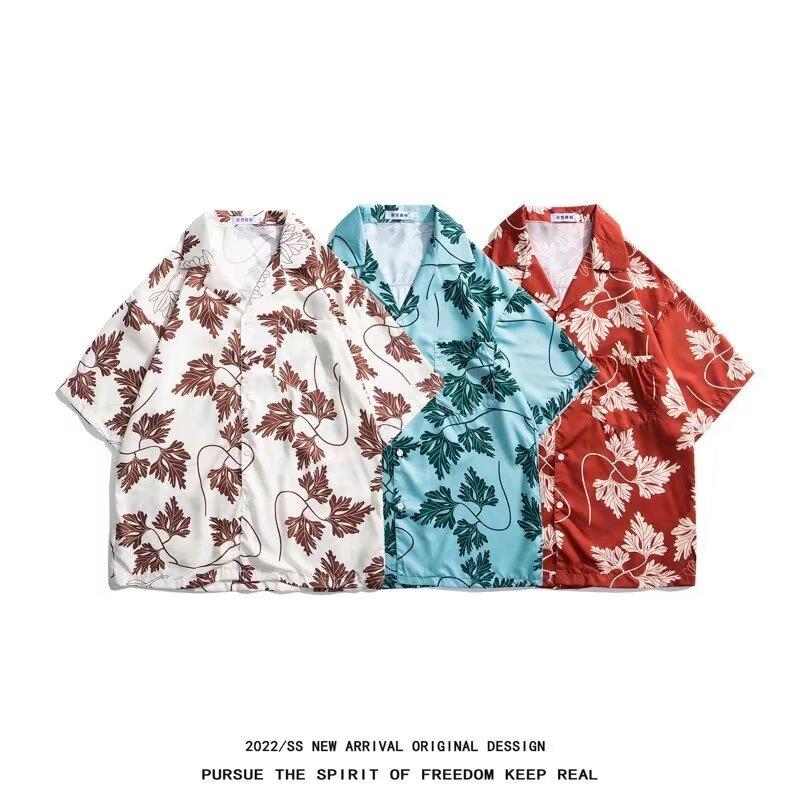 Мужская рубашка в стиле ретро, мужской летний наряд, студенческий свободный крой, нишевый дизайн, повседневный мужской топ, верхняя одежда, пляжный топ